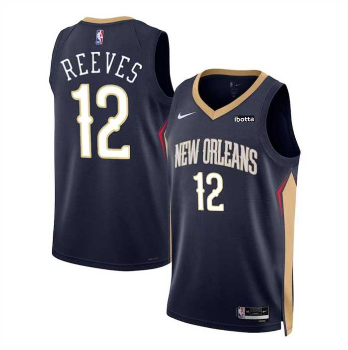 Mens New Orleans Pelicans #12 Antonio Reeves Navy 2024 Draft Icon Edition Stitched Basketball Jersey Dzhi